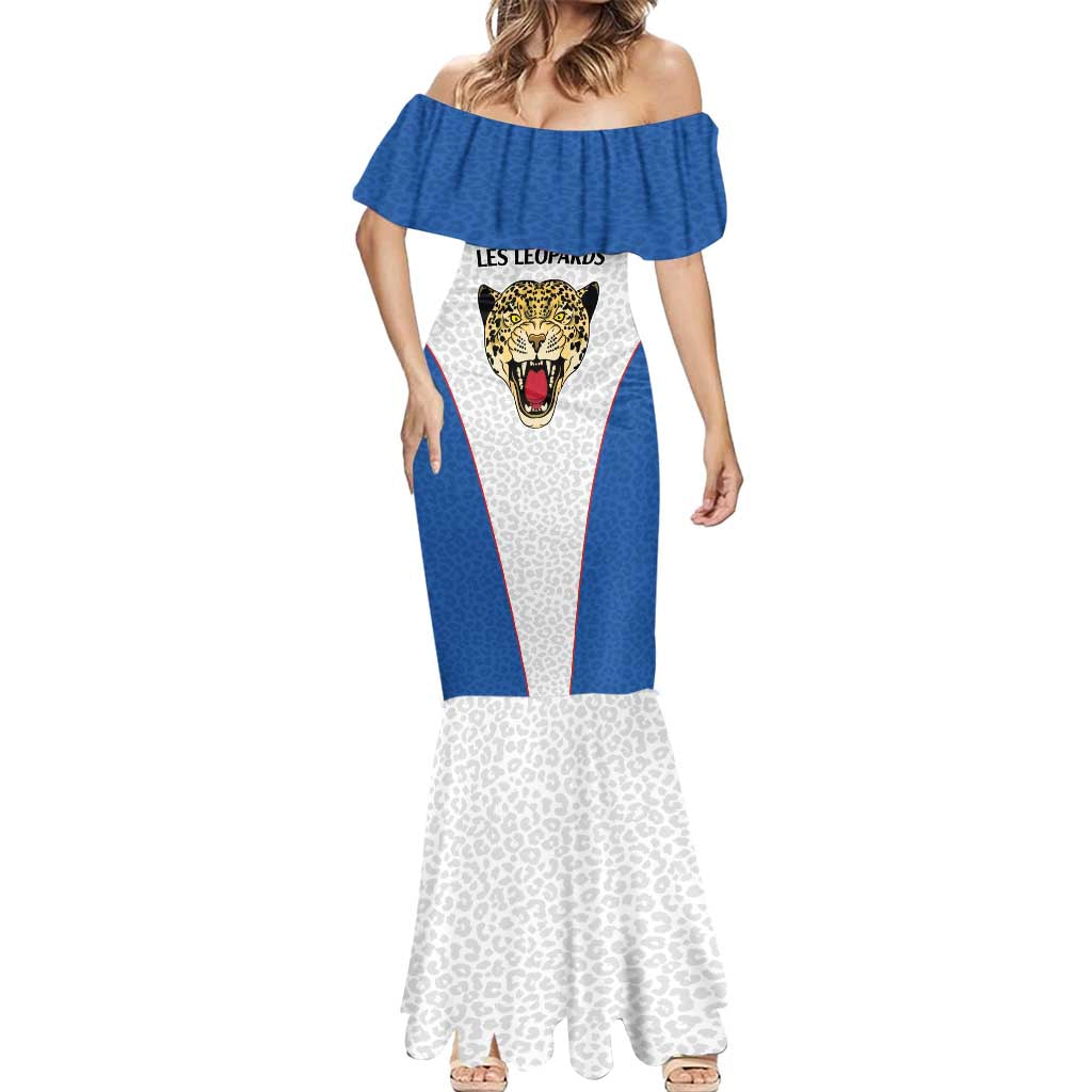 DR Congo Football Custom Mermaid Dress White Leopard Skin Pattern - Wonder Print Shop