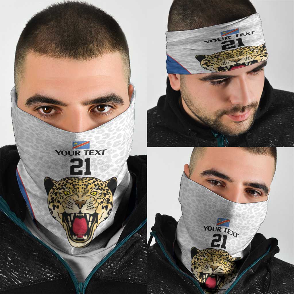 Africa DR Congo Football Custom Neck Gaiter White Leopard Skin Pattern