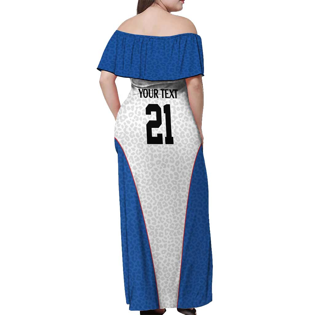DR Congo Football Custom Off Shoulder Maxi Dress White Leopard Skin Pattern - Wonder Print Shop
