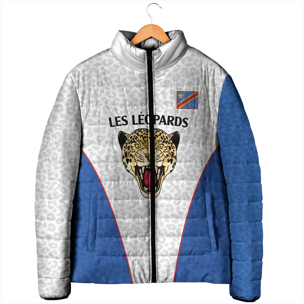 Africa DR Congo Football Custom Padded Jacket White Leopard Skin Pattern