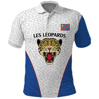 DR Congo Football Custom Polo Shirt White Leopard Skin Pattern - Wonder Print Shop