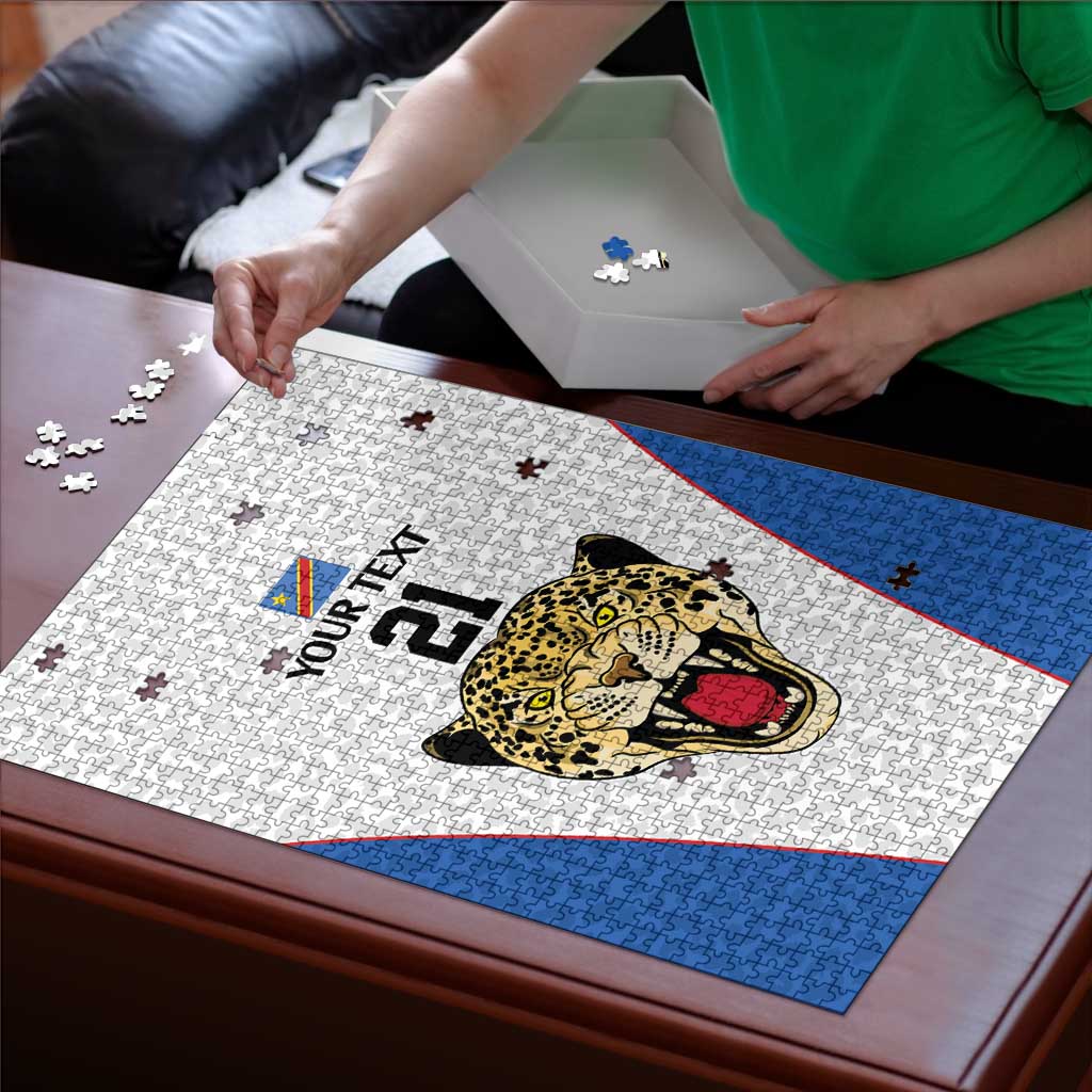 Africa DR Congo Football Custom Puzzle White Leopard Skin Pattern