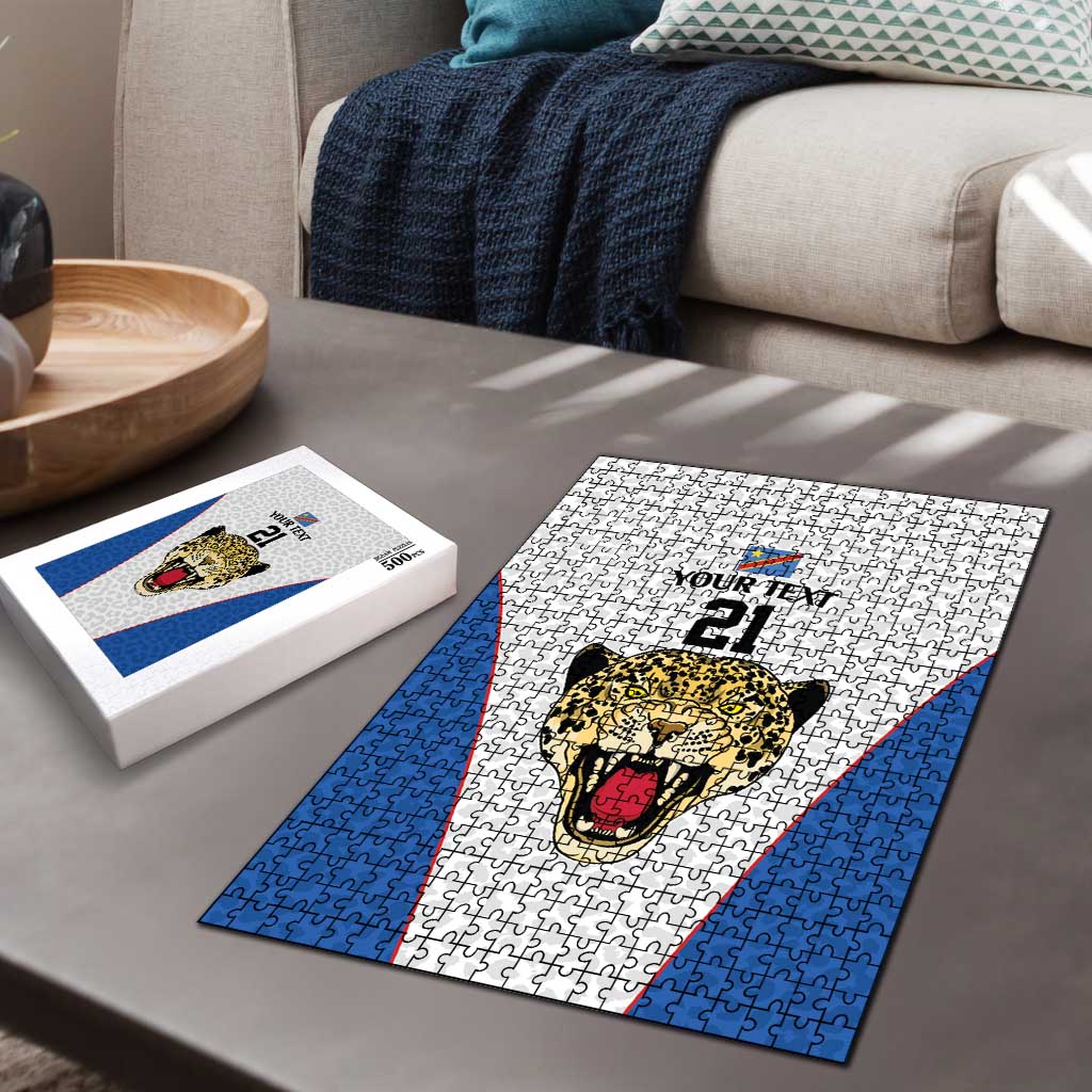 Africa DR Congo Football Custom Puzzle White Leopard Skin Pattern