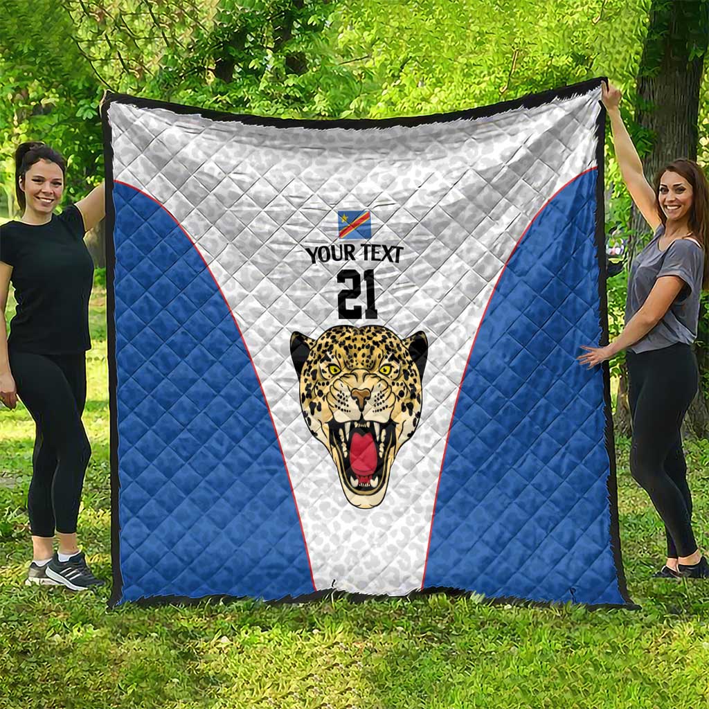 DR Congo Football Custom Quilt White Leopard Skin Pattern - Wonder Print Shop