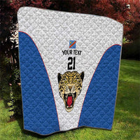 DR Congo Football Custom Quilt White Leopard Skin Pattern - Wonder Print Shop