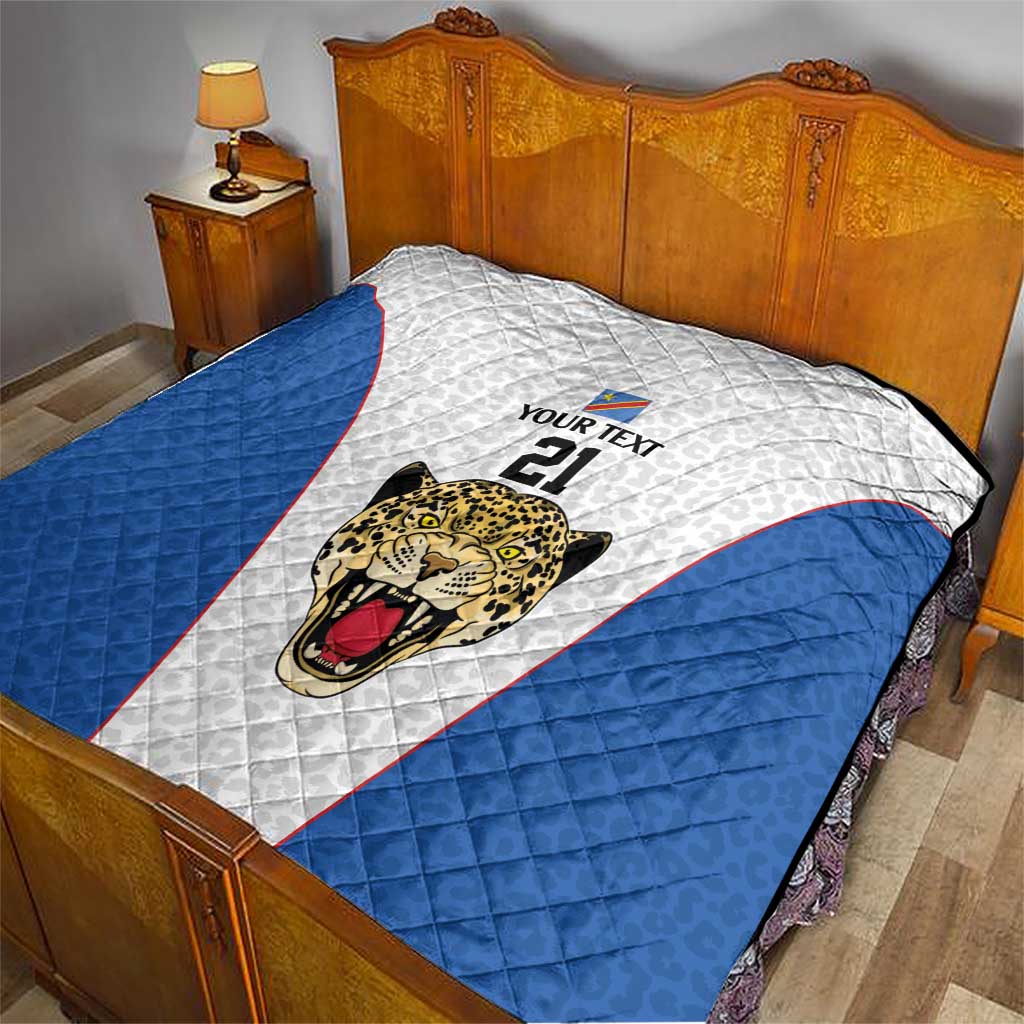 DR Congo Football Custom Quilt White Leopard Skin Pattern - Wonder Print Shop