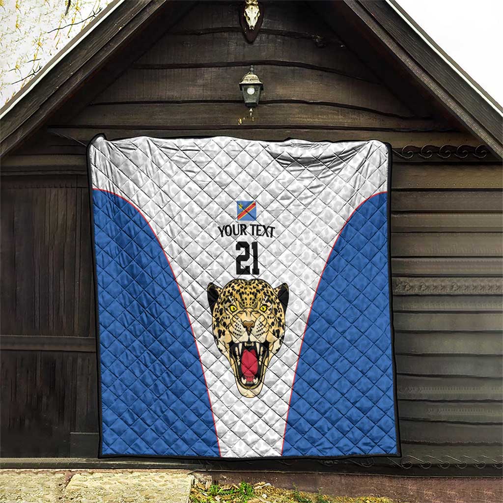DR Congo Football Custom Quilt White Leopard Skin Pattern - Wonder Print Shop