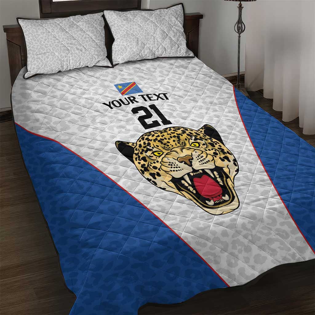 DR Congo Football Custom Quilt Bed Set White Leopard Skin Pattern - Wonder Print Shop