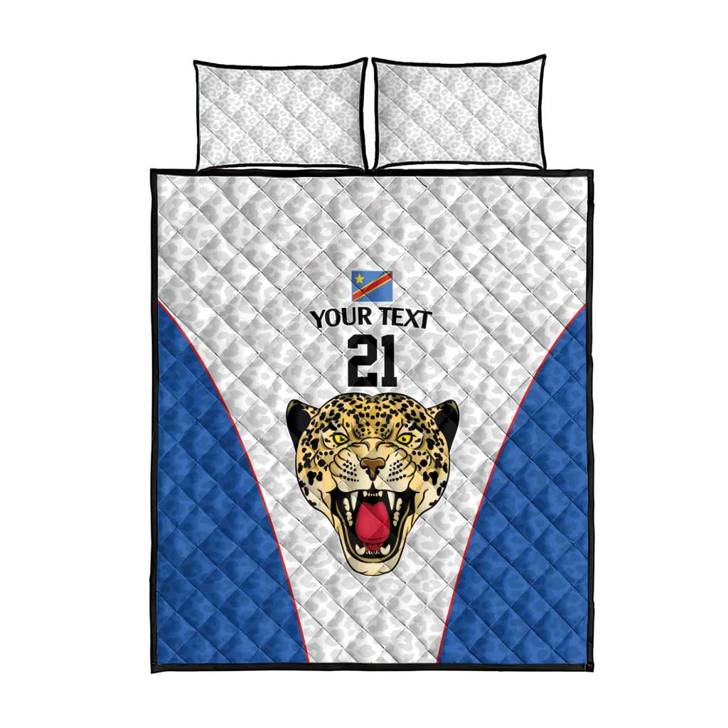 DR Congo Football Custom Quilt Bed Set White Leopard Skin Pattern - Wonder Print Shop