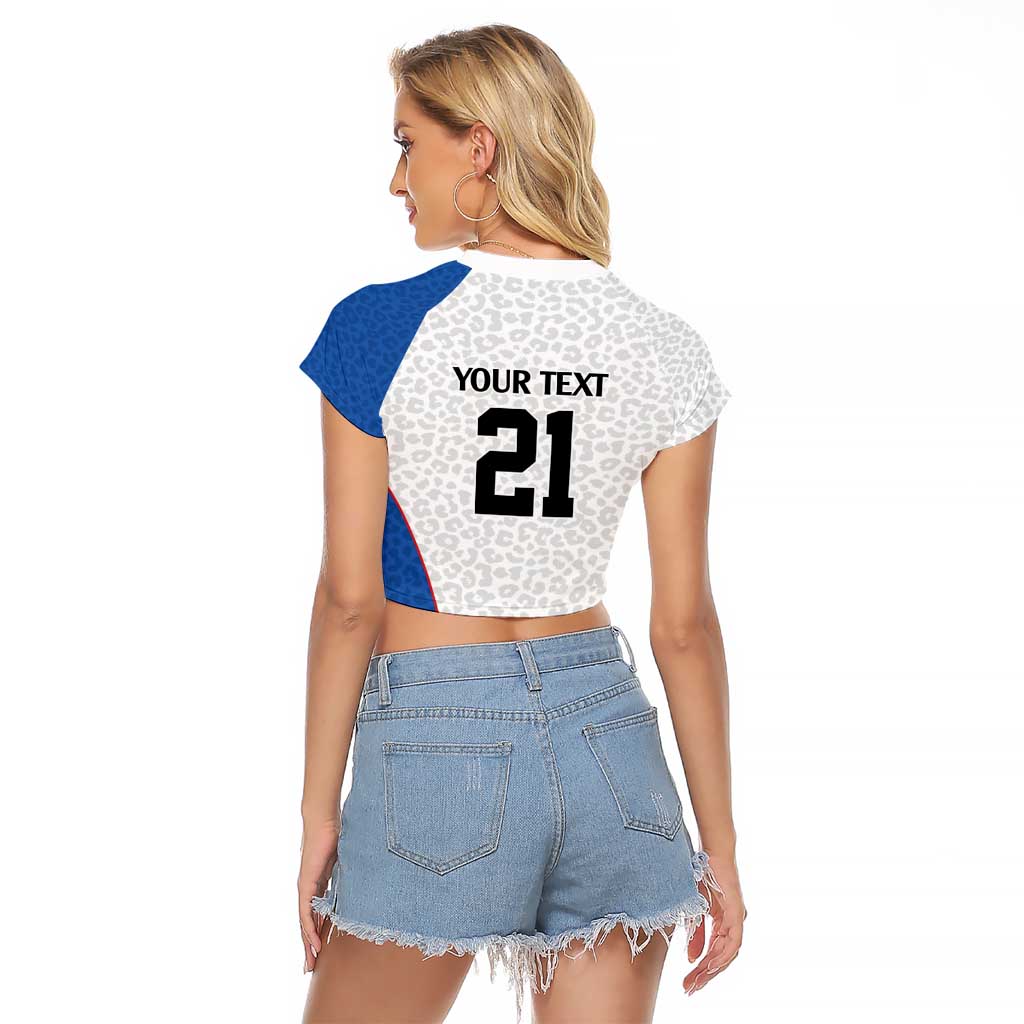 DR Congo Football Custom Raglan Cropped T Shirt White Leopard Skin Pattern - Wonder Print Shop