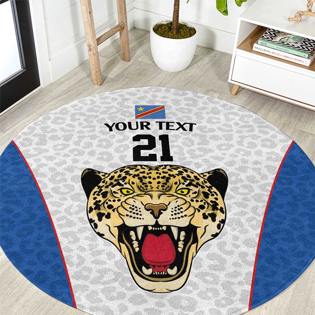 DR Congo Football Custom Round Carpet White Leopard Skin Pattern - Wonder Print Shop