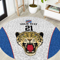 DR Congo Football Custom Round Carpet White Leopard Skin Pattern - Wonder Print Shop