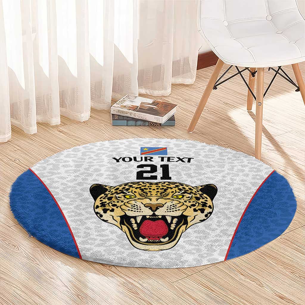 DR Congo Football Custom Round Carpet White Leopard Skin Pattern - Wonder Print Shop