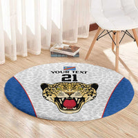 DR Congo Football Custom Round Carpet White Leopard Skin Pattern - Wonder Print Shop