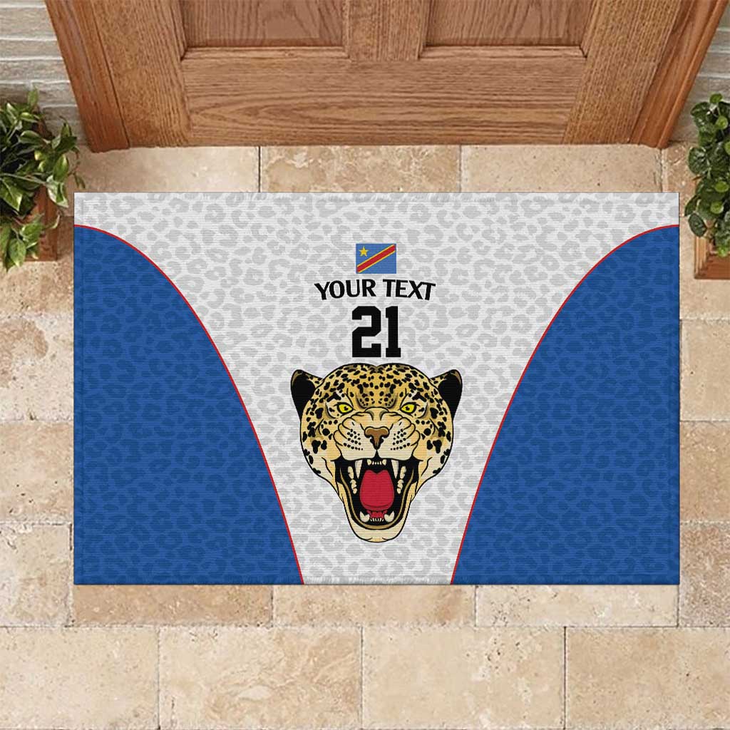 DR Congo Football Custom Rubber Doormat White Leopard Skin Pattern - Wonder Print Shop