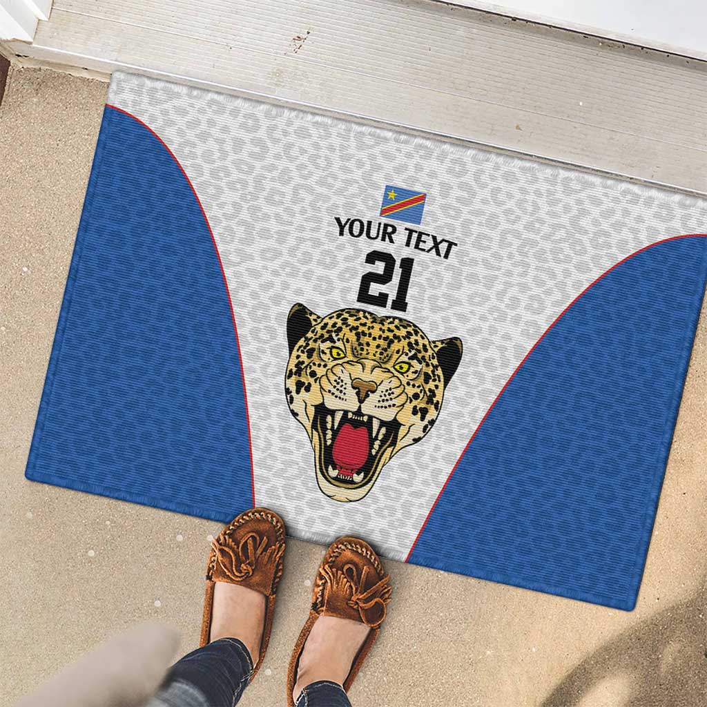 DR Congo Football Custom Rubber Doormat White Leopard Skin Pattern - Wonder Print Shop