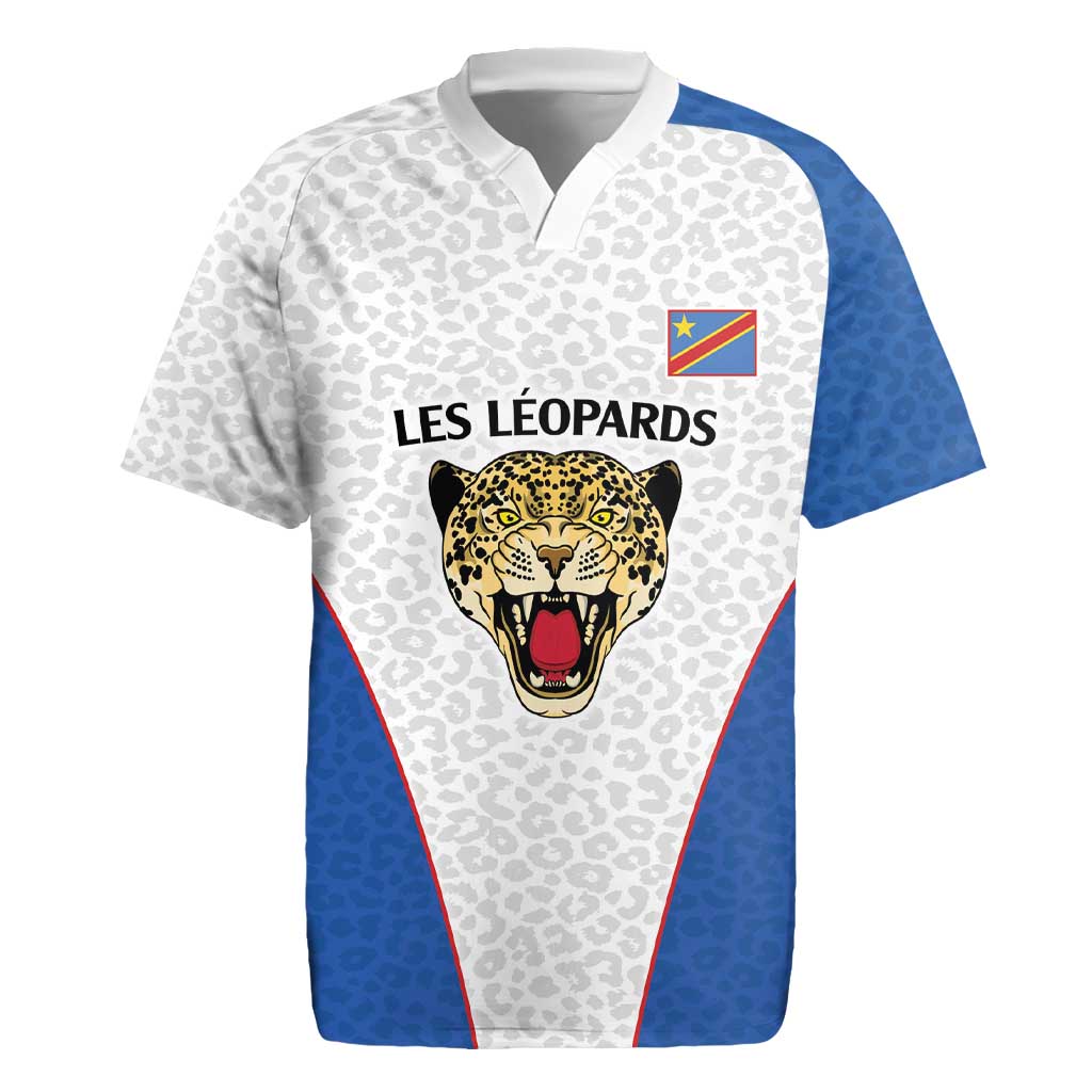 DR Congo Football Custom Rugby Jersey White Leopard Skin Pattern - Wonder Print Shop
