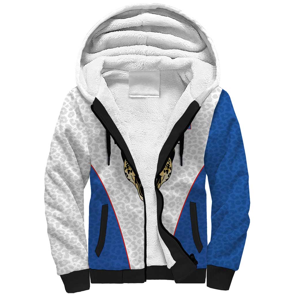 DR Congo Football Custom Sherpa Hoodie White Leopard Skin Pattern - Wonder Print Shop