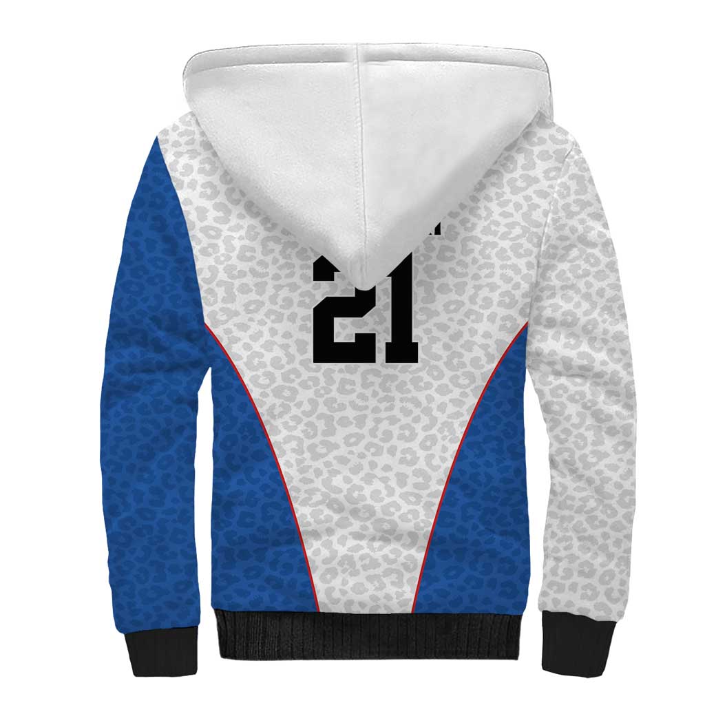 DR Congo Football Custom Sherpa Hoodie White Leopard Skin Pattern - Wonder Print Shop