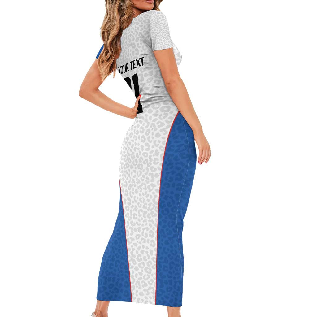 DR Congo Football Custom Short Sleeve Bodycon Dress White Leopard Skin Pattern - Wonder Print Shop