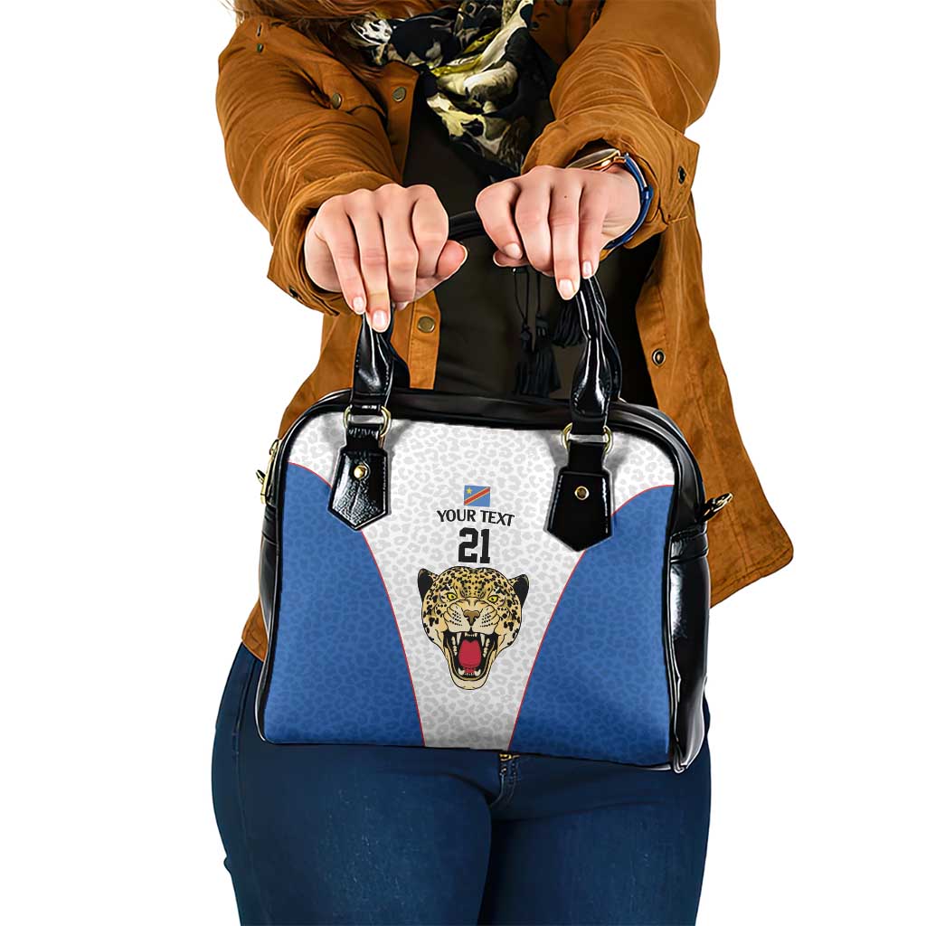 DR Congo Football Custom Shoulder Handbag White Leopard Skin Pattern - Wonder Print Shop