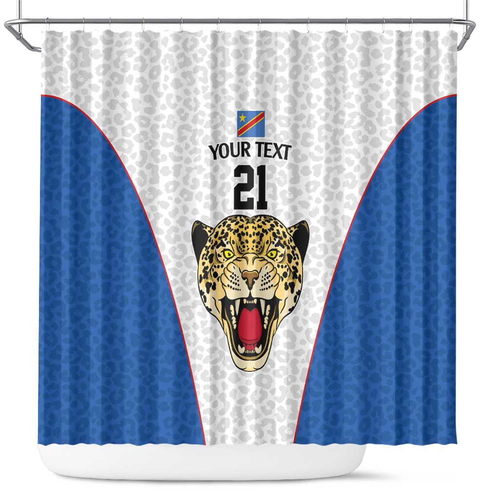 DR Congo Football Custom Shower Curtain White Leopard Skin Pattern - Wonder Print Shop