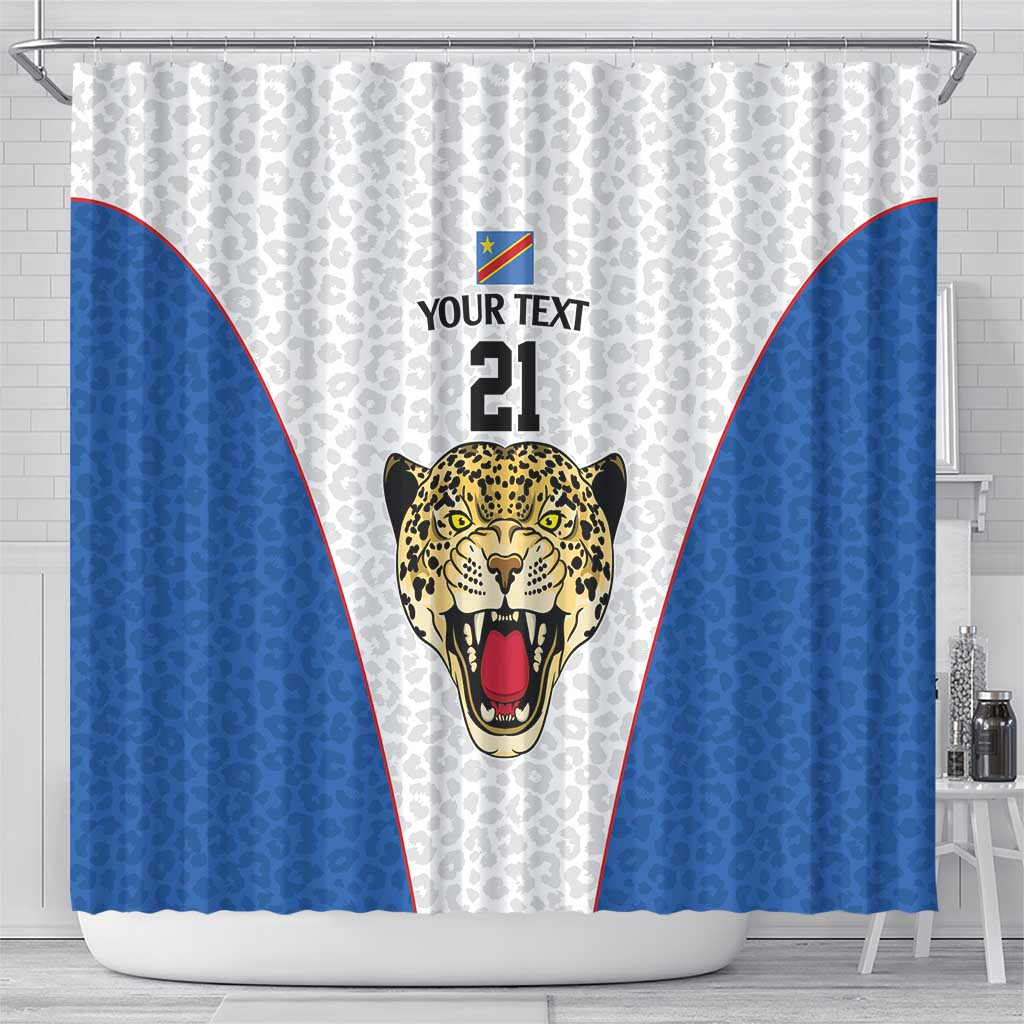DR Congo Football Custom Shower Curtain White Leopard Skin Pattern - Wonder Print Shop