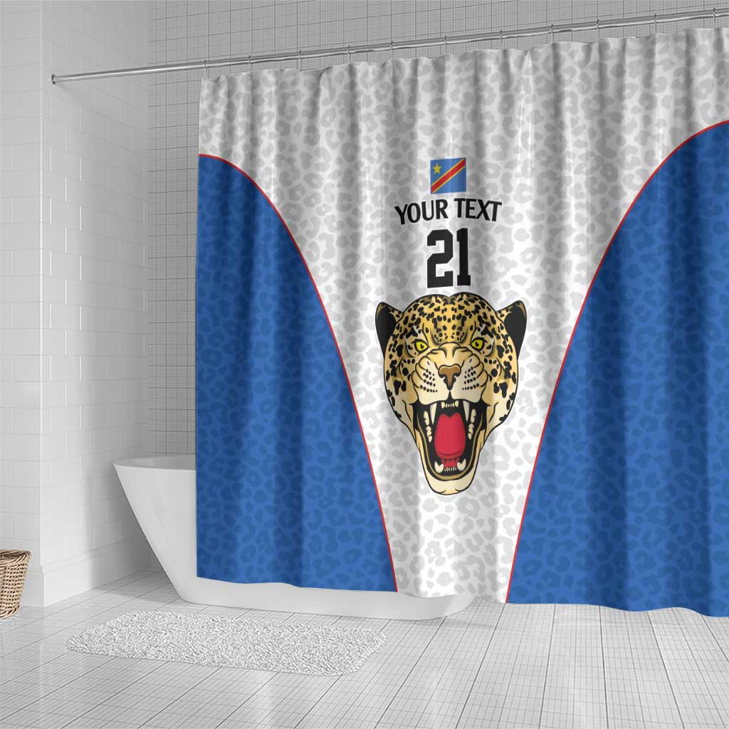 DR Congo Football Custom Shower Curtain White Leopard Skin Pattern - Wonder Print Shop