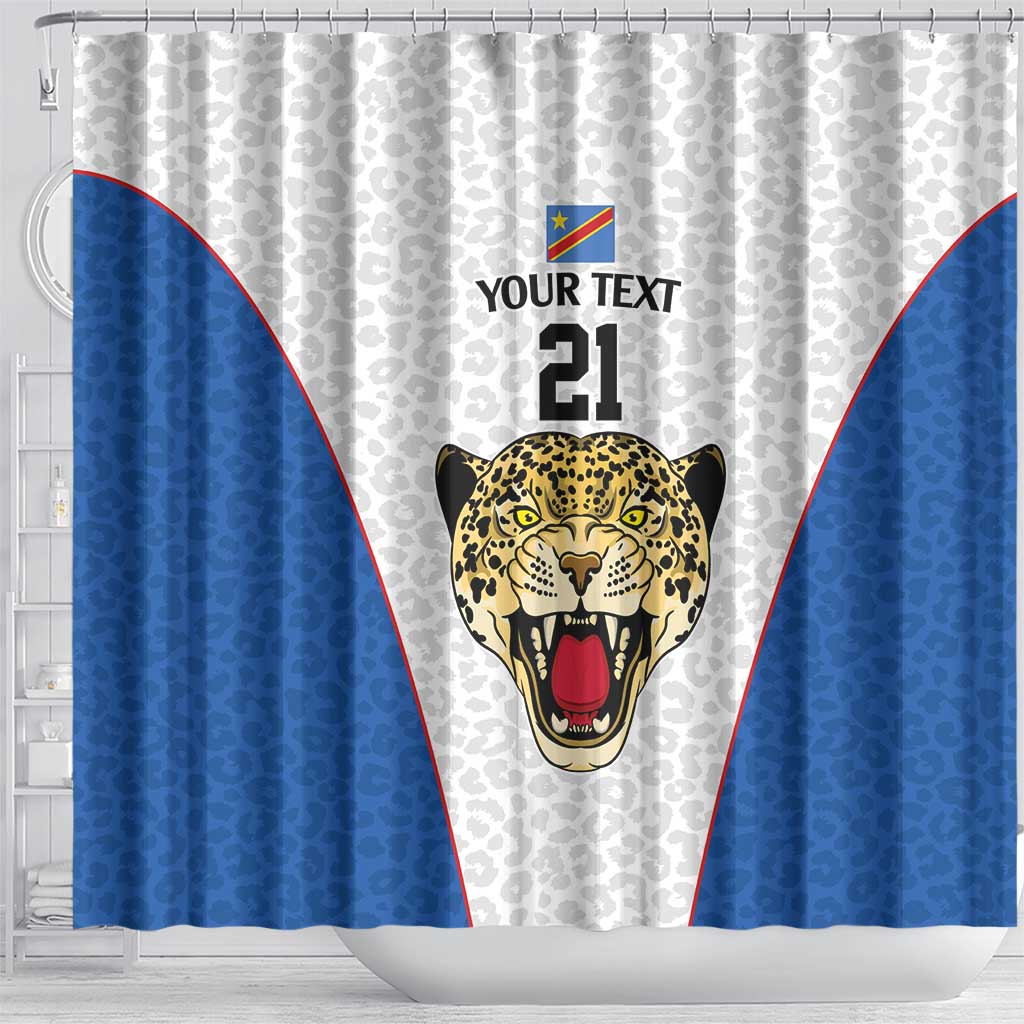 DR Congo Football Custom Shower Curtain White Leopard Skin Pattern - Wonder Print Shop