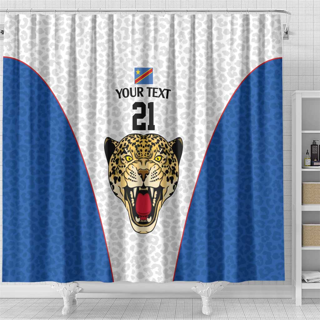 DR Congo Football Custom Shower Curtain White Leopard Skin Pattern - Wonder Print Shop