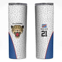 DR Congo Football Custom Skinny Tumbler White Leopard Skin Pattern - Wonder Print Shop