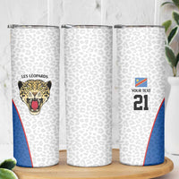 DR Congo Football Custom Skinny Tumbler White Leopard Skin Pattern - Wonder Print Shop
