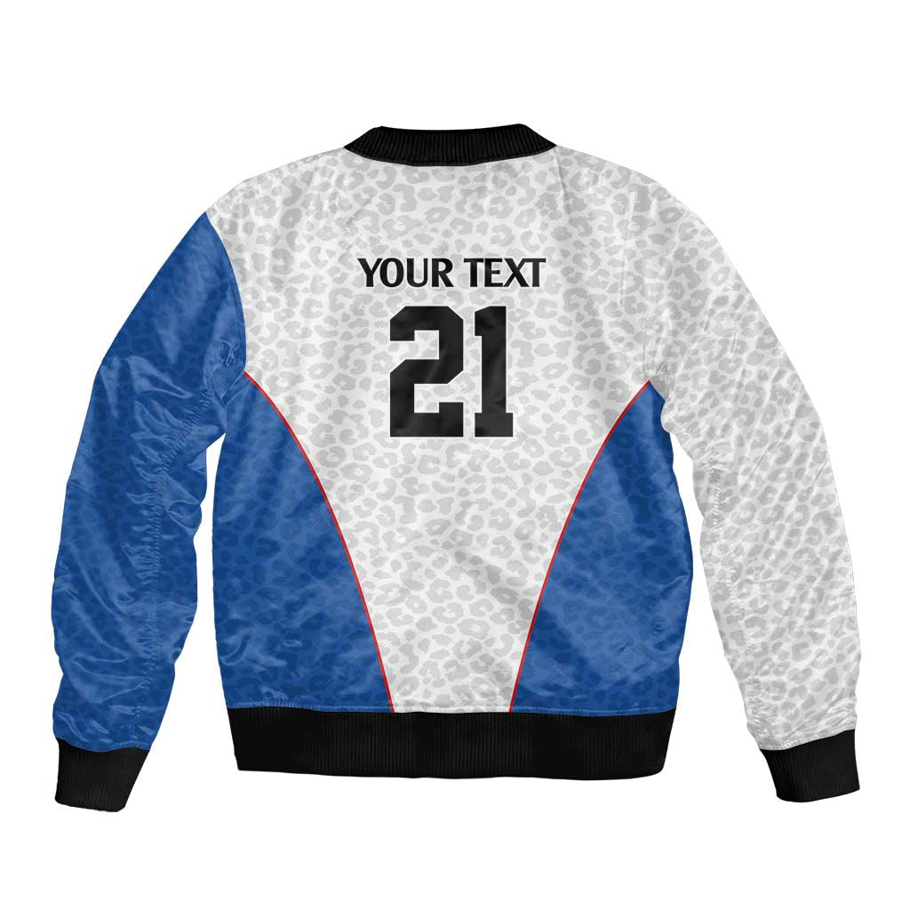 DR Congo Football Custom Sleeve Zip Bomber Jacket White Leopard Skin Pattern - Wonder Print Shop