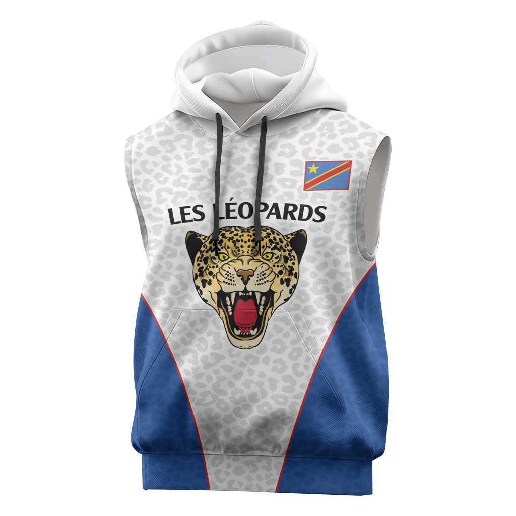 Africa DR Congo Football Custom Sleeveless Hoodie White Leopard Skin Pattern