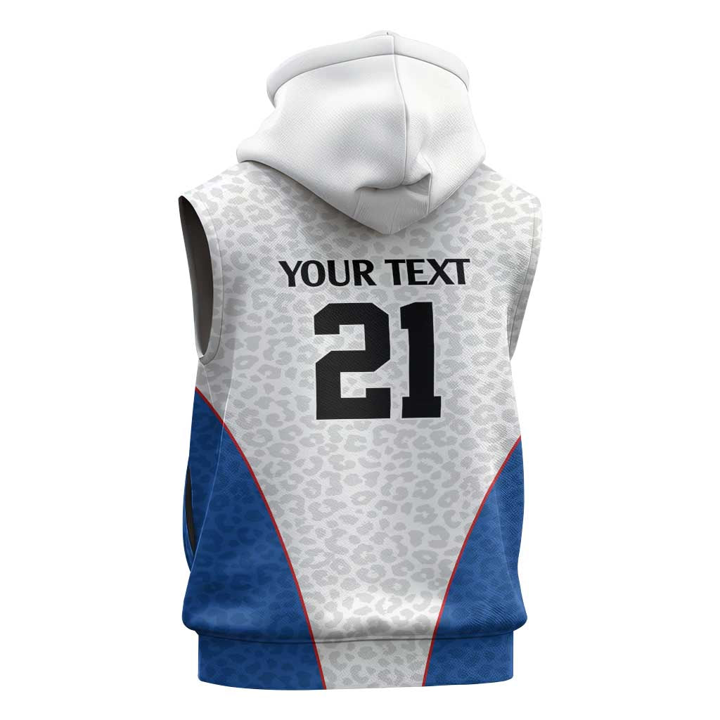 Africa DR Congo Football Custom Sleeveless Hoodie White Leopard Skin Pattern