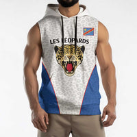 Africa DR Congo Football Custom Sleeveless Hoodie White Leopard Skin Pattern