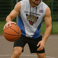 Africa DR Congo Football Custom Sleeveless Hoodie White Leopard Skin Pattern
