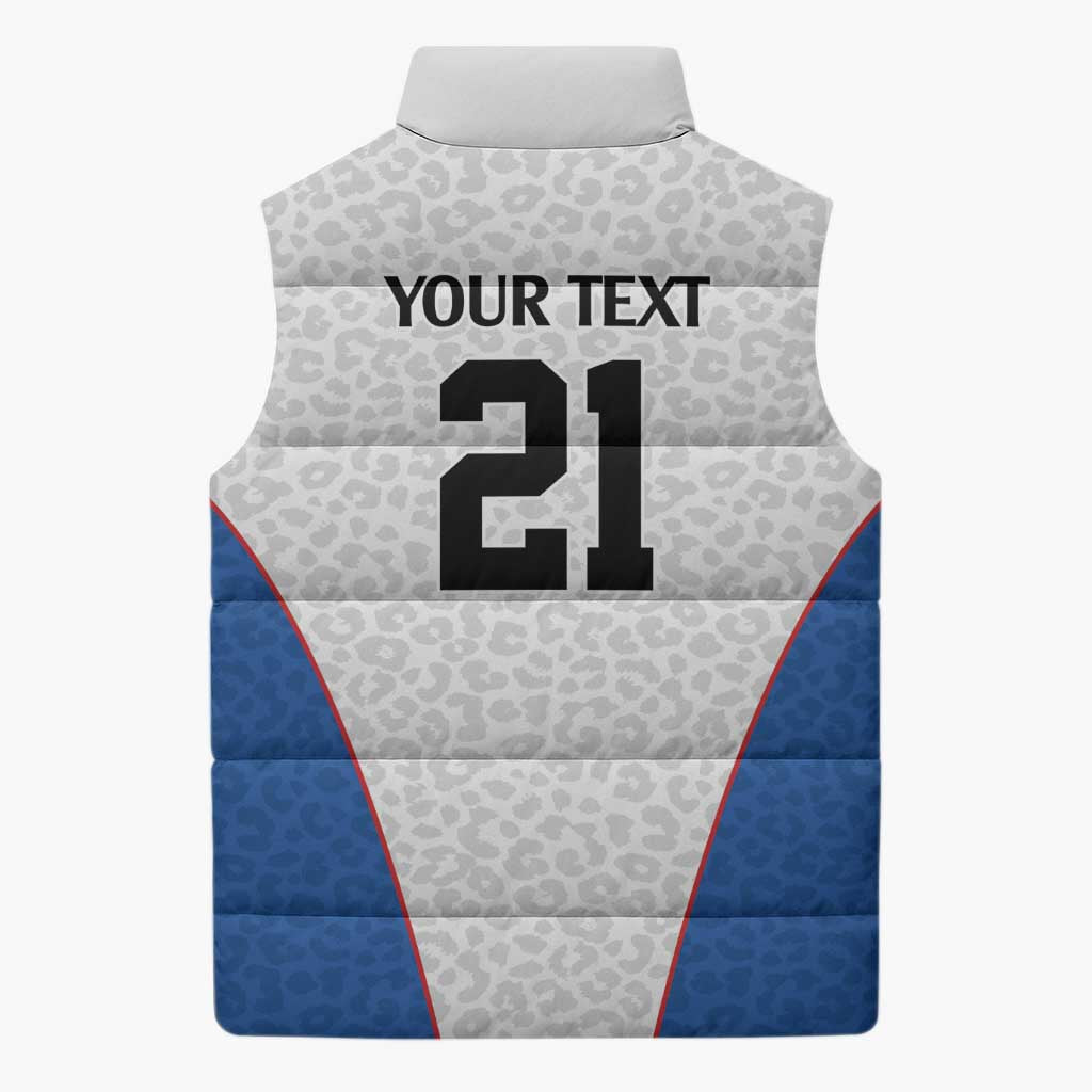 Africa DR Congo Football Custom Sleeveless Puffer Jacket White Leopard Skin Pattern