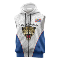 Africa DR Congo Football Custom Sleeveless Zip Hoodie White Leopard Skin Pattern