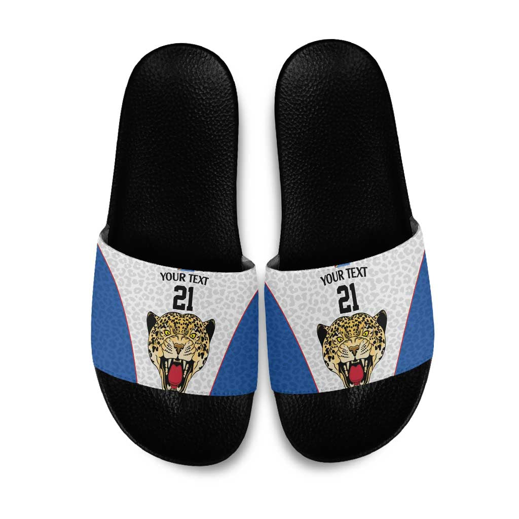 Africa DR Congo Football Custom Slide Sandals White Leopard Skin Pattern