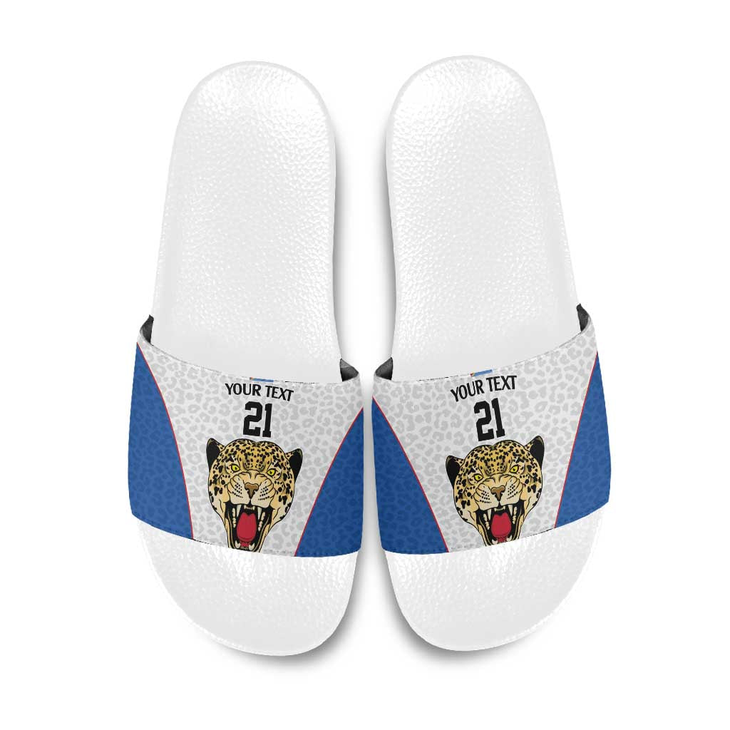 Africa DR Congo Football Custom Slide Sandals White Leopard Skin Pattern
