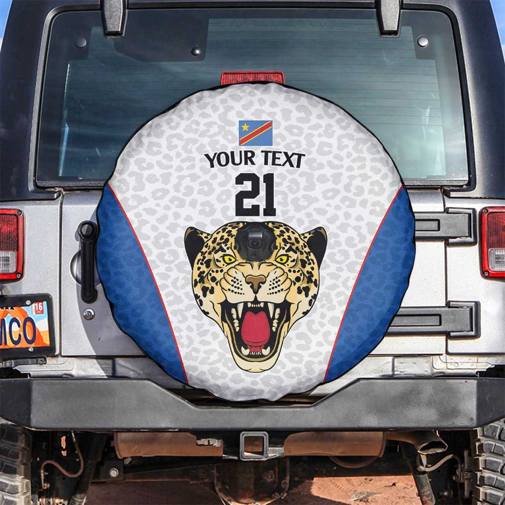 DR Congo Football Custom Spare Tire Cover White Leopard Skin Pattern - Wonder Print Shop