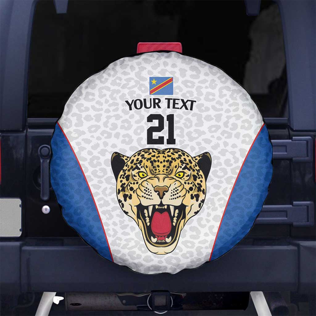 DR Congo Football Custom Spare Tire Cover White Leopard Skin Pattern - Wonder Print Shop
