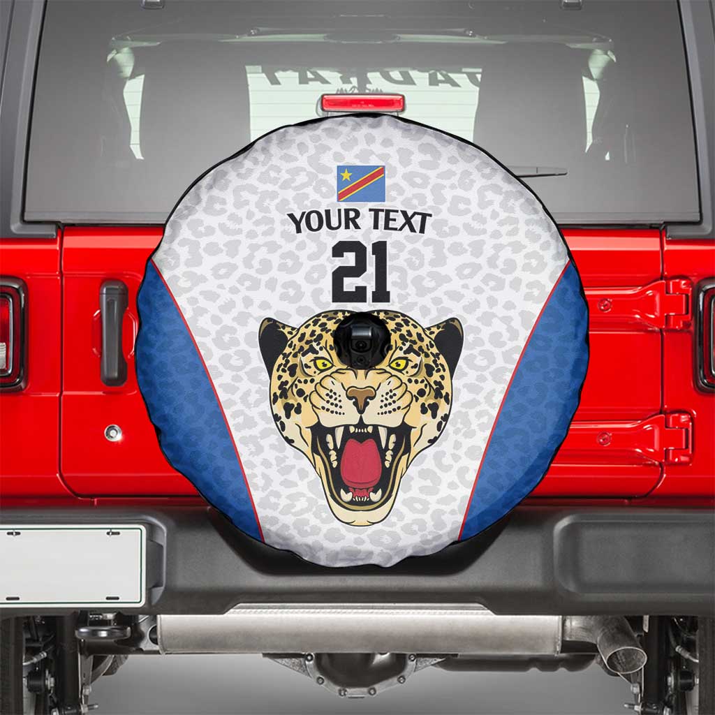 DR Congo Football Custom Spare Tire Cover White Leopard Skin Pattern - Wonder Print Shop