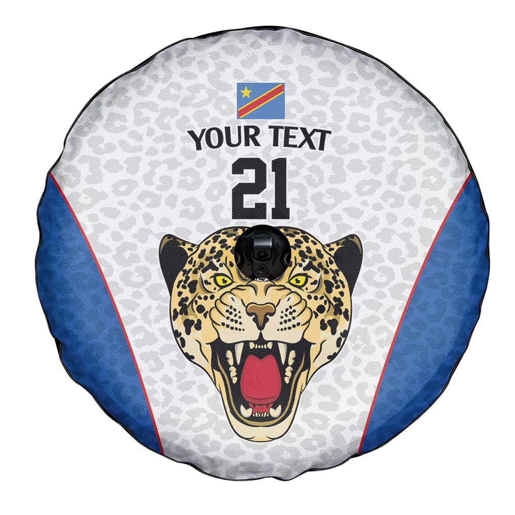 DR Congo Football Custom Spare Tire Cover White Leopard Skin Pattern - Wonder Print Shop