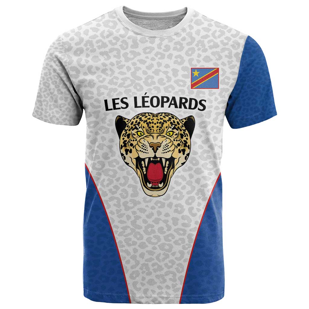 DR Congo Football Custom T Shirt White Leopard Skin Pattern - Wonder Print Shop
