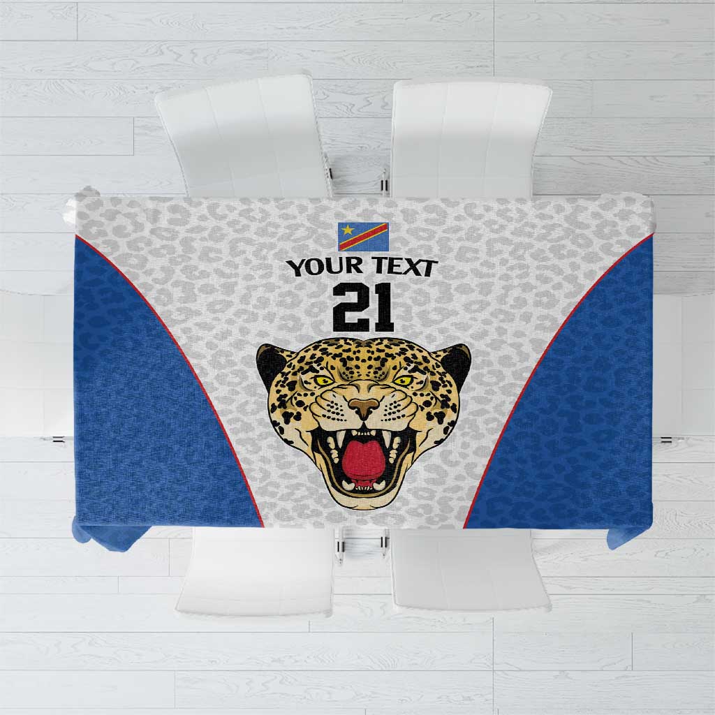 DR Congo Football Custom Tablecloth White Leopard Skin Pattern - Wonder Print Shop