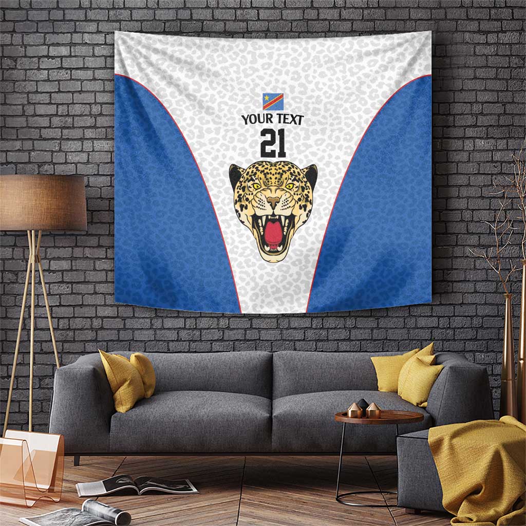 DR Congo Football Custom Tapestry White Leopard Skin Pattern - Wonder Print Shop