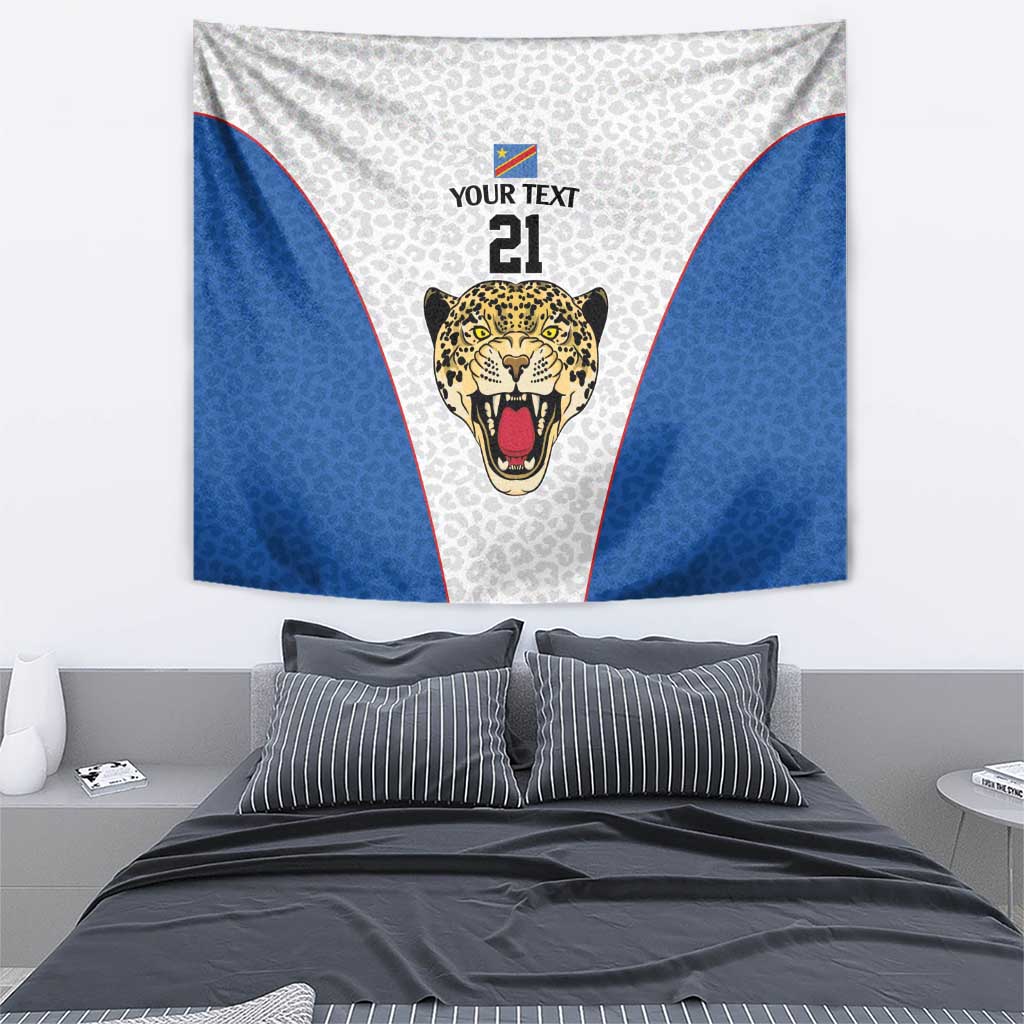DR Congo Football Custom Tapestry White Leopard Skin Pattern - Wonder Print Shop