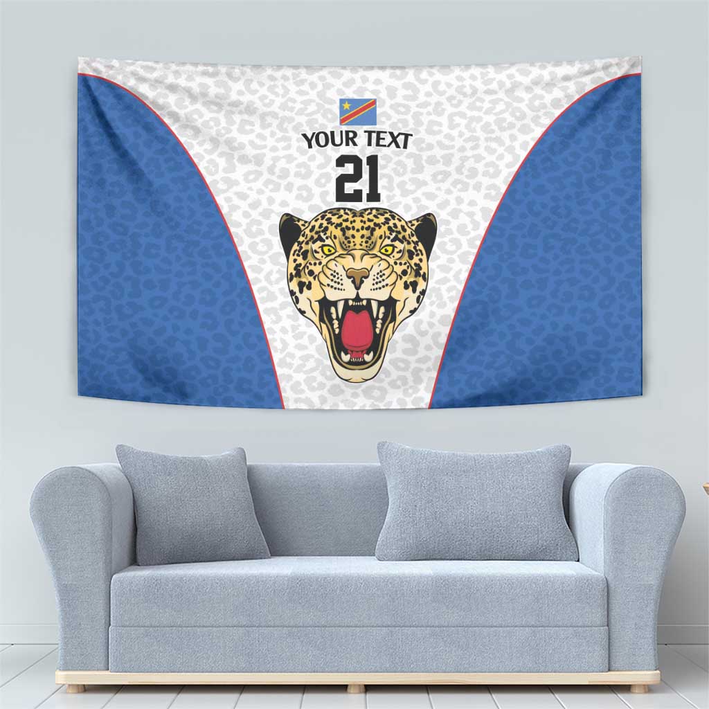 DR Congo Football Custom Tapestry White Leopard Skin Pattern - Wonder Print Shop